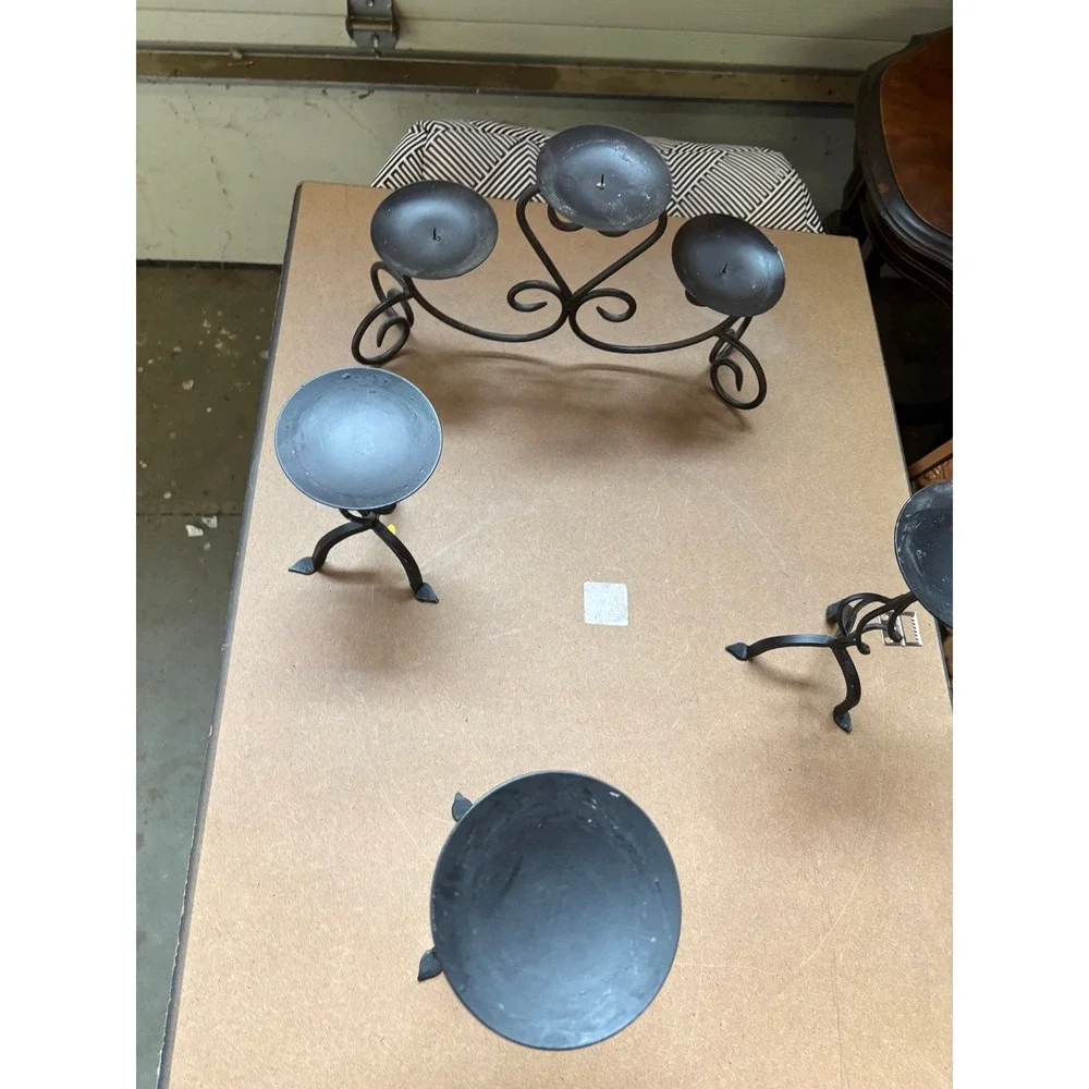 Wrought Iron Table Top Pillar Candle Holders, Set Of 4 Pieces